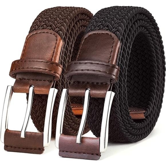 Belt for Men 2Pack,Mens Stretch Braided Web Belt Elastic for Casual Golf Jeans - Picture 1 of 7